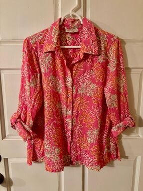 Appleseed's Hot Pink & Coral Floral Button-Down Blouse